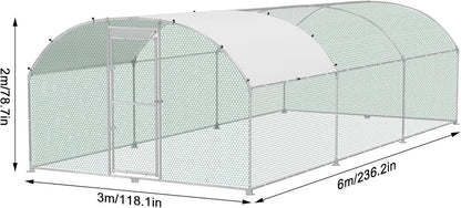 Chicken Coop 3 x 6 m Galvanized Steel with Arch Sun Protection Roof Door and Lock Stable - QUORE
