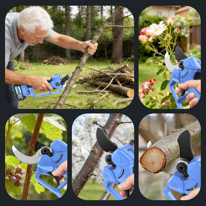 Professionele elektrische takkenschaar, accu 2 x 2 Ah, 40-50 mm snijdiameter, 6-10 uur gebruiksduur, blauw, complete set voor tuin en tuin