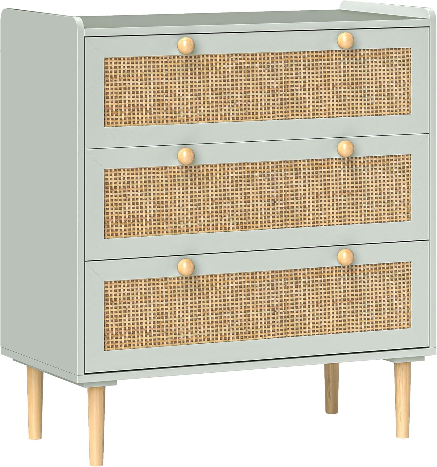 HOMCOM Kommode Beistellschrank mit 3 Schubladen, Sideboard mit Boho-Stil, Rattanoptik, Schubladenkommode für Wohnzimmer, Schlafzimmer, Hellblau 80 x 40 x 87.5 cm - QUORE