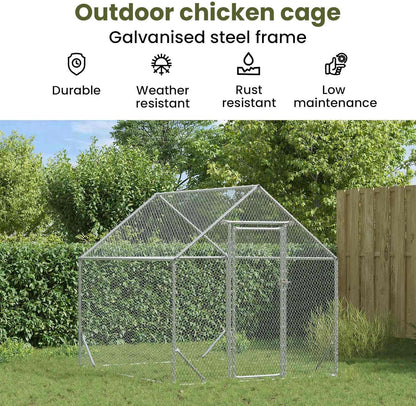 vidaXL Chicken Coop Silver 200x170x177cm Galvanized steel, Garden and terrace, safe chicken enclosure, spacious poultry cage, weatherproof animal enclosure, durable chicken cage - QUORE
