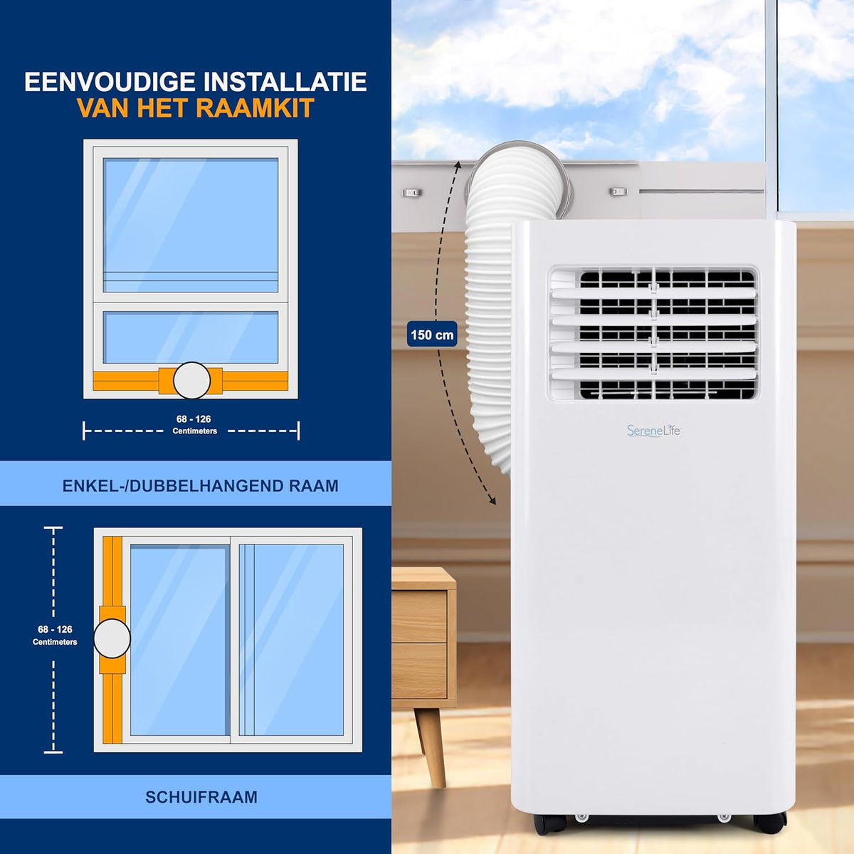 SereneLife Air Conditioner,Compacte Mobiele Airco,Draagbaar, Wifi Geactiveerde Airconditioner van 10K BTU met Ontvochtigings- en Ventilatorstanden voor Thuis,Kantoor en Commerciële Ruimtes tot 28 m2 - QUORE