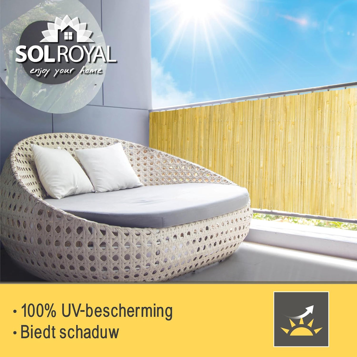 Sol Royal Privacy Scherm Bamboo Licht Glanzend 200x600 cm – Weerbestendig Bamboe Mat Wind Scherm Tuin Bamboe Balkonscherm – Robuust Natuurlijk Inkijkbescherming van Natuurlijk Bamboe Tuinscherm – B33