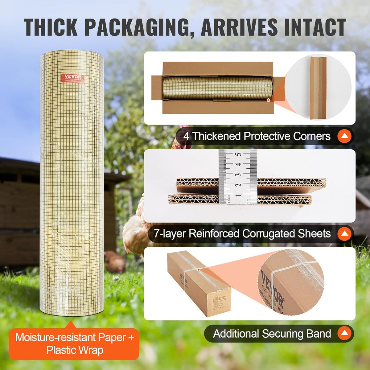 VEVOR Hardwaredoek, 48" x 100' Gegalvaniseerde Wire Mesh Roll, 19 Gauge Kippengaas Omheining Roll, Vinyl Coating Metalen Wire Mesh voor Kippenhok Barrière, Konijn Slang Hekken, Pluimvee Behuizingen