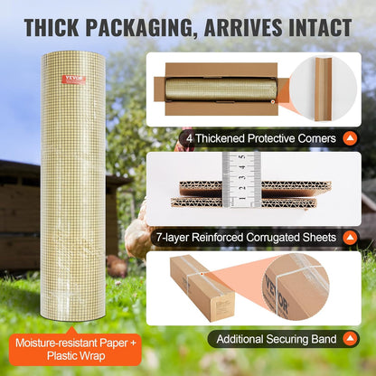VEVOR Hardwaredoek, 48" x 100' Gegalvaniseerde Wire Mesh Roll, 19 Gauge Kippengaas Omheining Roll, Vinyl Coating Metalen Wire Mesh voor Kippenhok Barrière, Konijn Slang Hekken, Pluimvee Behuizingen