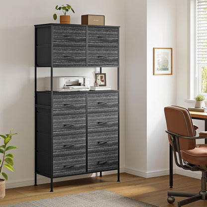 Ladekast – Ladenkast – Commode – Dressoir – Opbergkast – 12 Lades – Met Open Middenstuk – Zwart Metalen Frame