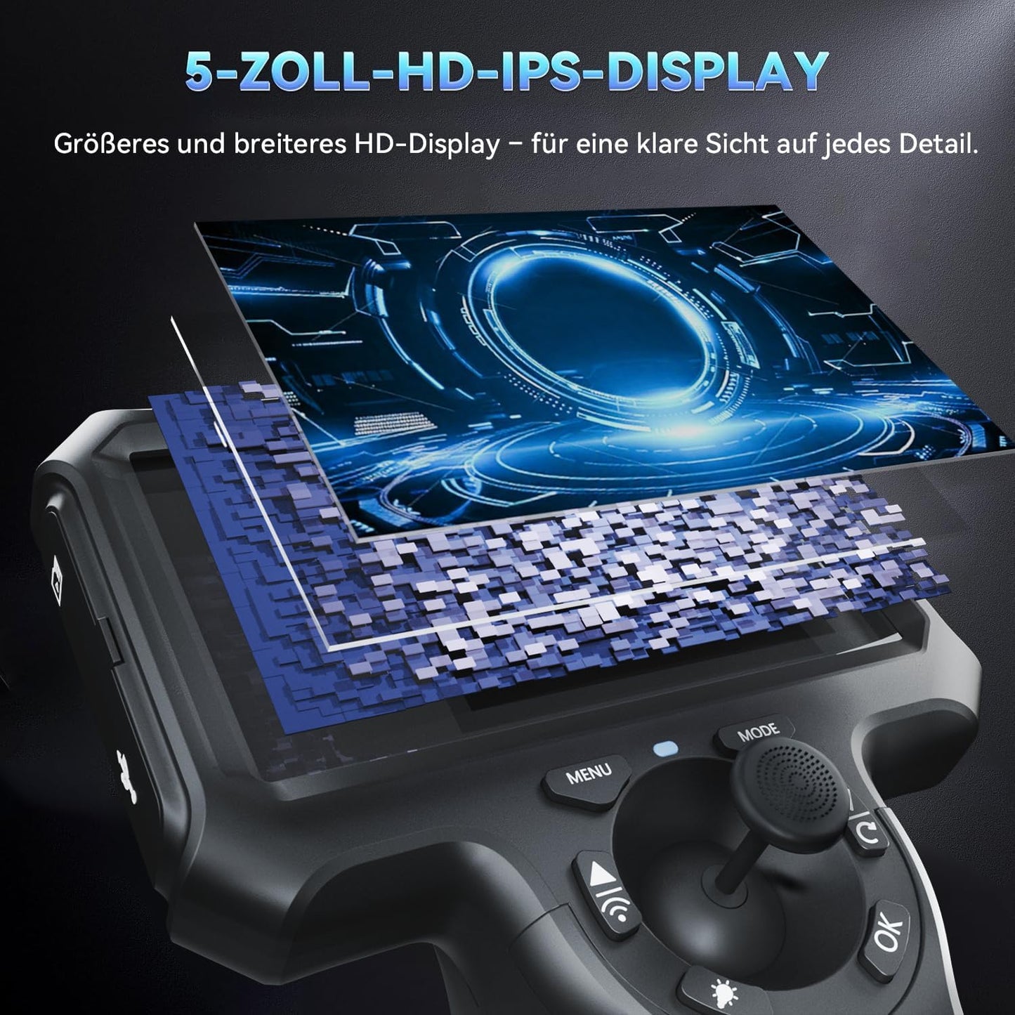Ralcam Endoskopkamera 6,2mm Endoscope Camera - Endoskop 360° Inspektionskamera mit Licht 5,0" HD 1280x720 Rohrkamera, Kameras mit 6 LED, IP67 Wasserdicht 1m Halbstarres Kanalkamera Teleskopkamera