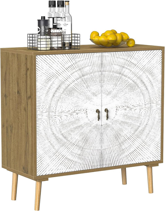 Dressoir gesneden keukenkast, vintage buffetkast, houten opbergkast met verstelbare plank, poten van massief hout, voor woonkamer, keuken, eetkamer, 80 x 35 x 80 cm