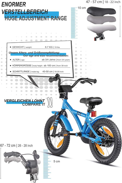 PROMETHEUS BICYCLES kinderfiets 14 inch fiets jongens meisjes van 4 jaar oude met zijwieltjes terugtraprem in blauw BMX