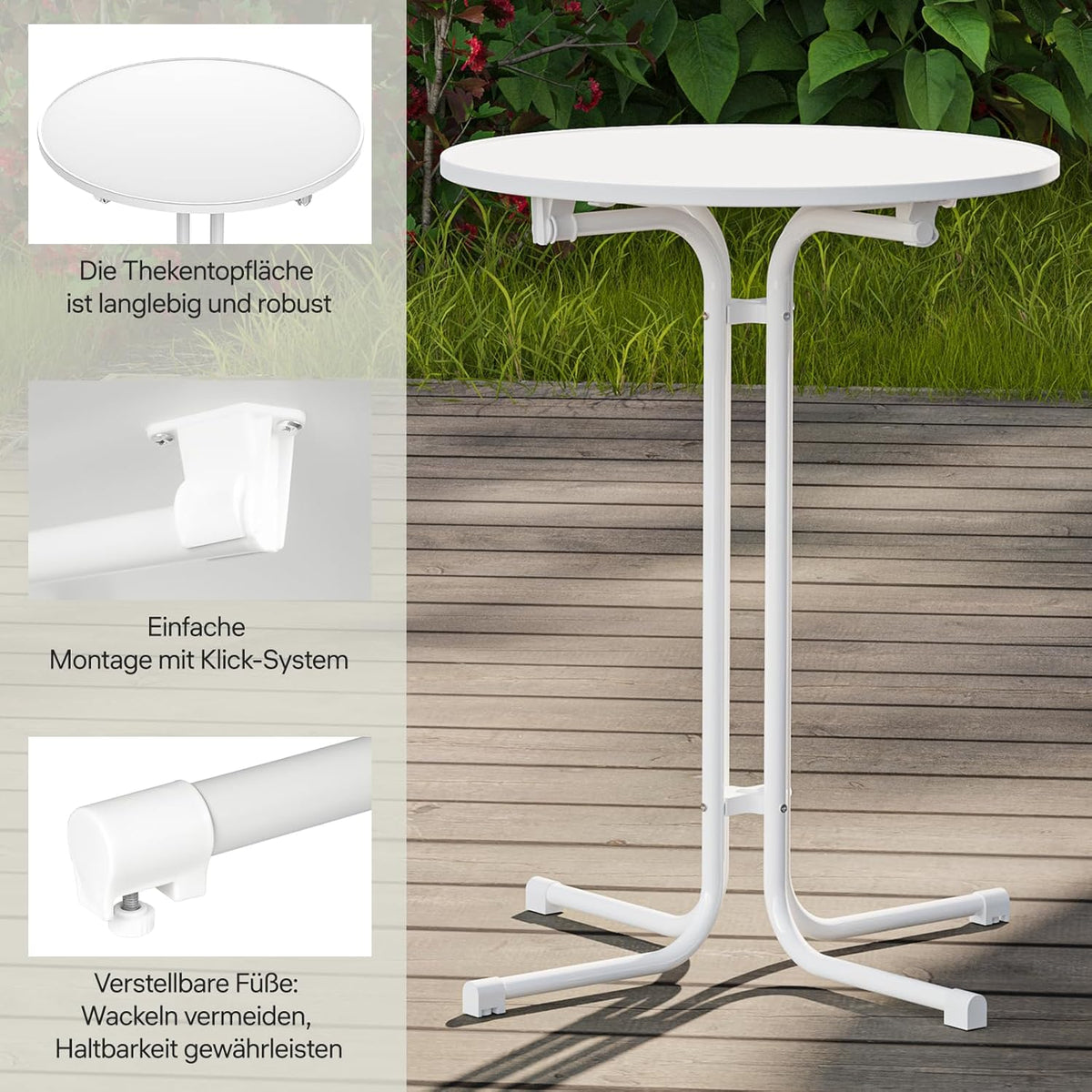 Statafel - 80 cm inklapbare ronde houten statafel met afdekking, weerbestendig voor tuinen, bistro's, bruiloften en outdoor - gelegenheden (wit)