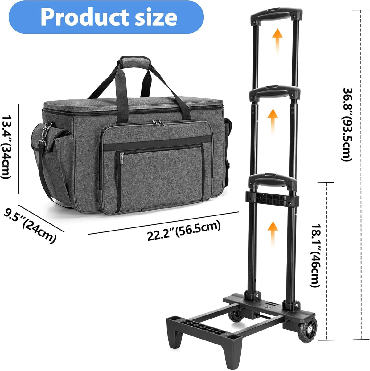 CURMIO Borduur- en Naaimachine Draagtas met Wielen, Rolbare Borduurmachine Tote Bag met Ondersteunende Bodemplaat voor Borduurmachine en Naaibenodigdheden, Grijs