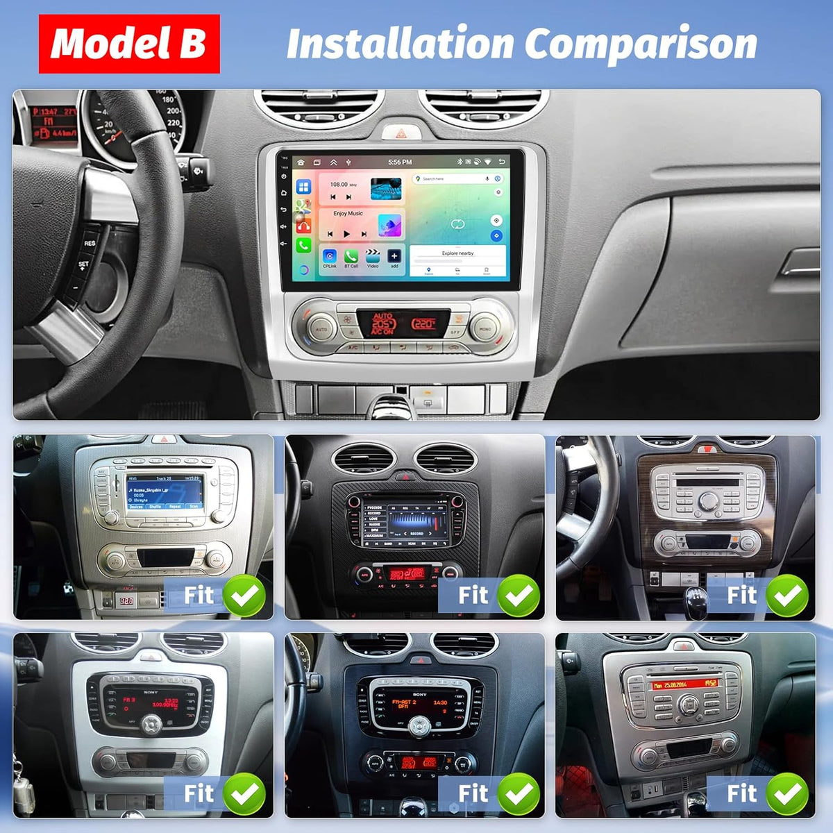 Hikity 4G 64G 8Core Android13 Car Stereo voor Ford Focus Mk2 Mk3 Exi MT 2 3 2004-2011 Carplay Draadloze Android Auto 9'' Radio met GPS Bluetooth WiFi RDS DSP 3 Gedeelde Scherm SWC Achteruitkijkcamera