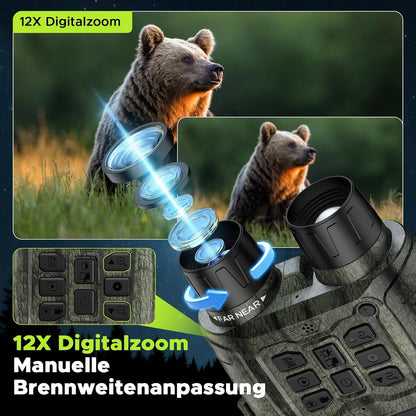 Nachtzichtapparaat, 112 MP 4K nachtzichtapparaat, jacht met 12 x digitale zoom en 5000 mAh oplaadbaar, 64 GB TF-kaart, infrarood zicht, 400 m bereik, perfect voor jacht, camping en veiligheid