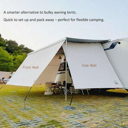 AIRIS Privacyscherm voor luifels, effectieve verduistering met ademend katoenen weefsel, waterafstotend, compatibel met Fiamma, Thule, Dometic (390 x 190)