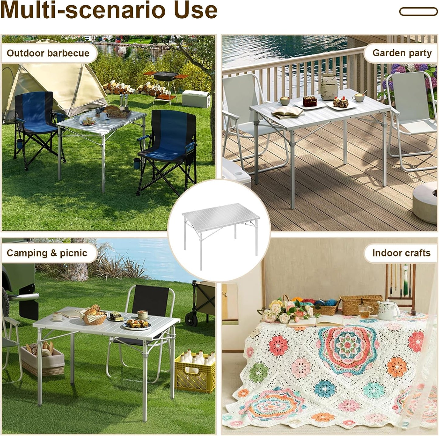 Campingtafel - Vouwtafel - Klaptafel - Draagbare - met Draagtas - voor Buiten - Binnen - Achtertuin - Tuin - Barbecue - Aluminium - 104 x 69 x 70cm - Zilver