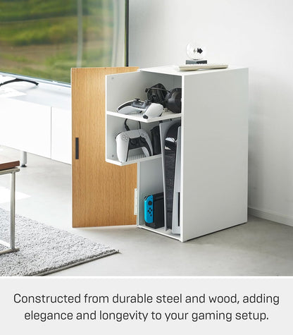Yamazaki 2109 TOWER Game Console Organizer, white, Steel/Wood/Magnet/Silicone, 24.7 x 36.5 x 60.3 cm