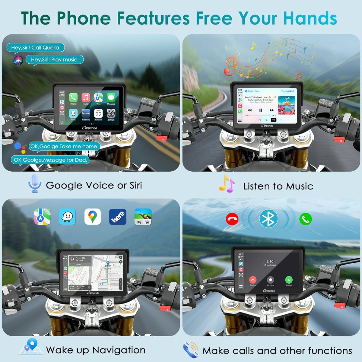 Motor GPS – Motornavigatie – Motor Navigatiesysteem – Motorfiets GPS – Motorfiets Navigatie – Draadloze CarPlay & Android Auto – 5 Inch Waterdicht Touchscreen