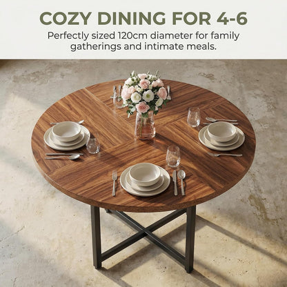 Ronde Eettafel – Ronde Tafel – Eettafel Rond – Kleine Eettafel – Keukentafel Rond – 120 cm Diameter – Industrieel Metalen Onderstel