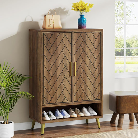 Tribesigns 6 Tier Shoe Cabinet with Doors, Wooden Shoe Storage Cabinet with Adjustable Shelves for Entrance, Hallway, Bedroom (Brown)