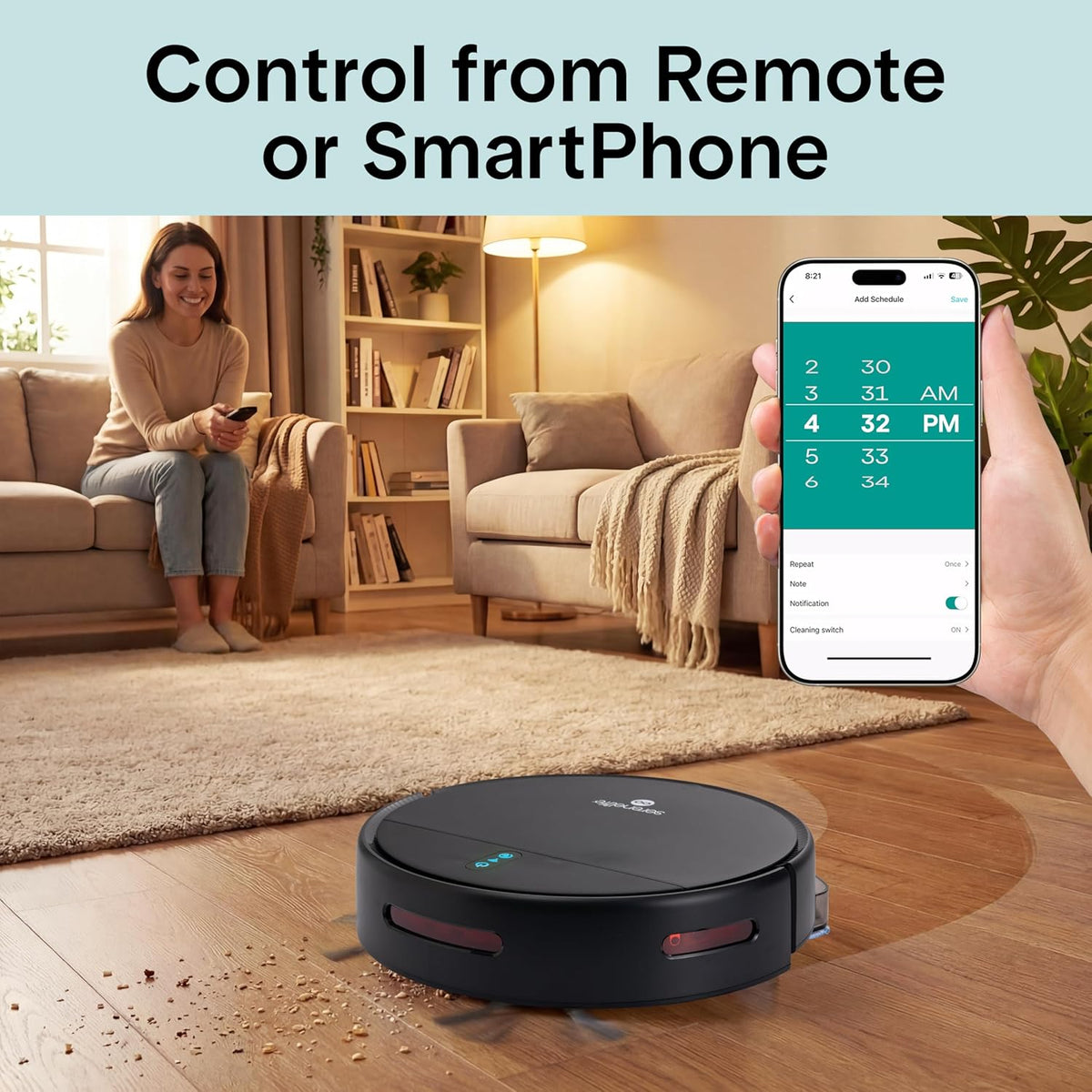 SereneLife Smart Robot Vacuum Cleaner with Mop Function – App Control, 3 Cleaning Modes, Anti-fall Sensors, Automatic Charging, 700Pa Suction Power, Ideal for Pets, Carpet & Hard Floors – Black - QUORE