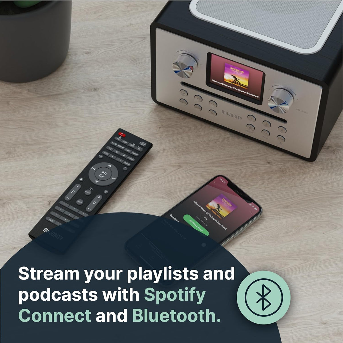 MAJORITY Homerton 2 Smart Internet, DAB, FM-radio en cd-speler, 40 radiovoorinstellingen, Bluetooth en universele plug-and-play, Spotify & Podcasts, USB-weergave, dubbel alarm (Black)