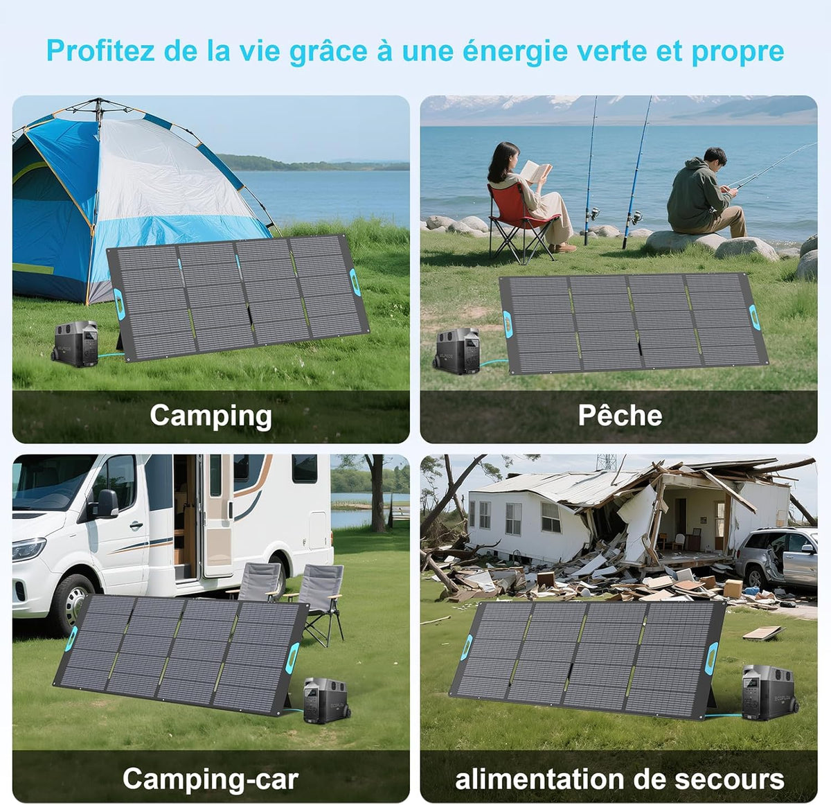 Opvouwbaar zonnepaneel 400 W, monokristallijn met 23,5% rendement, IP67 waterdicht - incl. standaard en Anderson adapter, compatibel met powerstation, generator, camper, camping