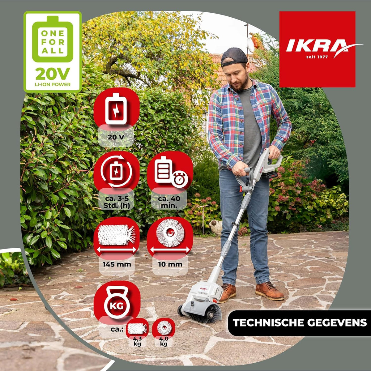 IKRA oppervlaktereiniger voegreiniger Vario Brush IATR 20, incl. nylon oppervlakteborstel, stalen voegenborstel, accu & oplader