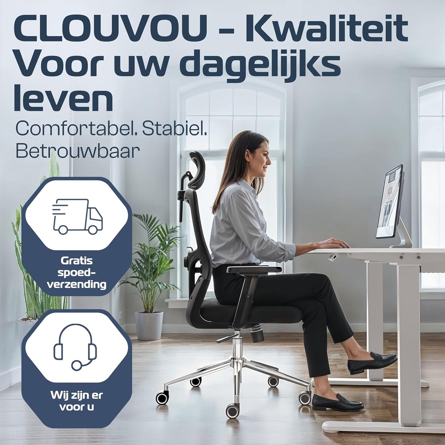 Bureaustoel – Kantoorstoel – Gamestoel – Computerstoel – Office Chair – Ergonomisch Ontwerp – Ademend Mesh Materiaal – Verstelbare Armleuningen – Max. 150 kg