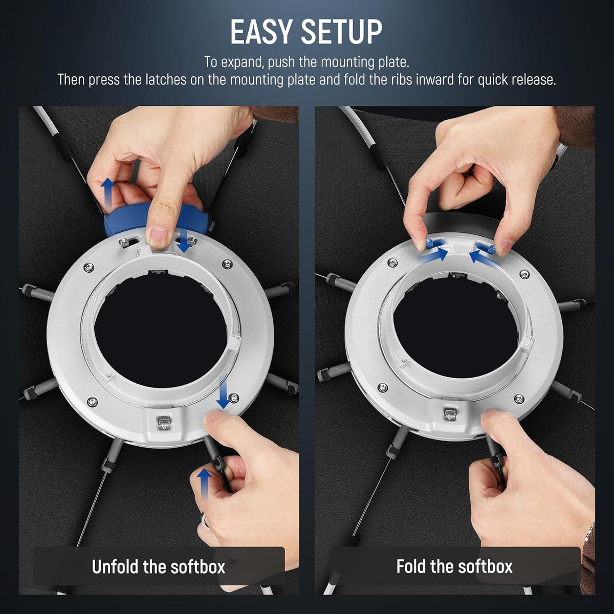 NEEWER Bowens Mount Soft Box Compatibel met Aputure 120d Compatibel met Godox SL60w Q4 AS600B CB300B Q300 Licht, diffusers, rooster, tas en reinigingsdoek, NS92P