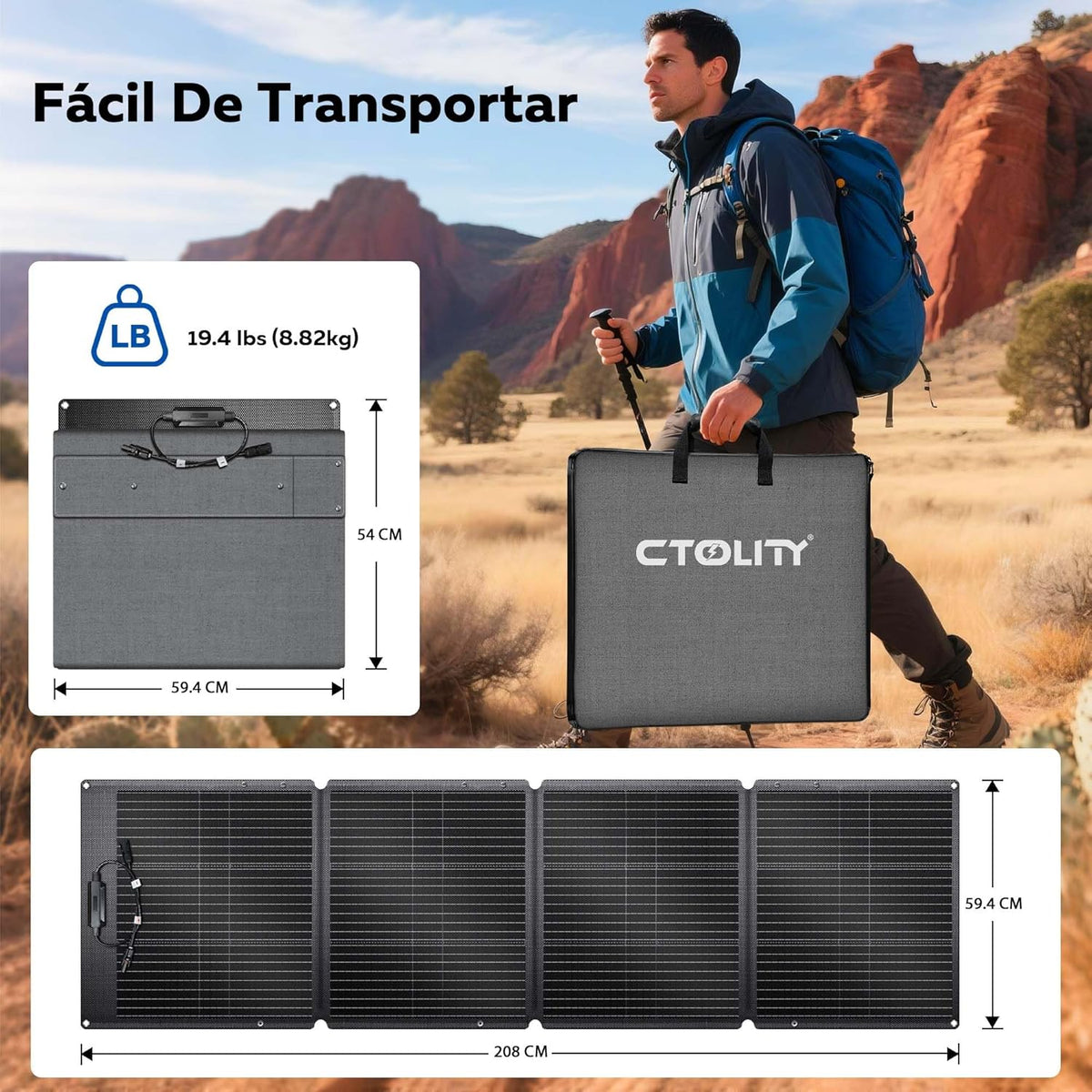 Solar Panel Foldable 200W, Monocrystalline Solar Panels, 25% High-Efficient Portable Solar Panel, Foldable Solar Panel for Powerstation, RV, Camping, Off Grid, Camper, Outdoor - QUORE