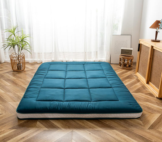 Maxyoyo Futon matras, gewatteerde Japanse vloermatras, gewatteerd, extra dik opvouwbaar slaapkussen, ademend vloerligbed, logeerbed (arduinkleur, tweepersoons)