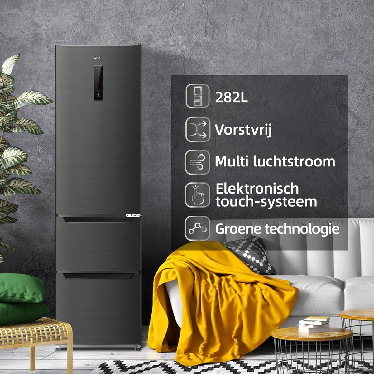 <font dir="auto" style="vertical-align: inherit;"><font dir="auto" style="vertical-align: inherit;">        CHiQ 282L Fridge-Freezer, 282L (197 + 85L), Frost Protection, Dual Inverter System, No Frost, Multi-Airflow, Intelligent Touch, Electronic Compress