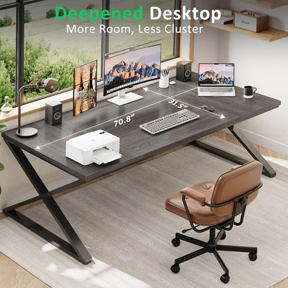 IBF Groot bureau, lange computertafel, industriële kwaliteit, voor thuis, kantoor, bureau voor slaapkamer, hout, metaal, computer, gaming, werkstation, computertafel, donkergrijs eiken