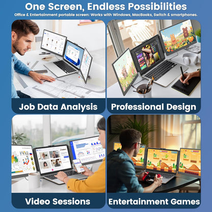 KEFEYA 2K Triple Laptop Schermuitbreiding, 14 inch laptopmonitor, uitbreiding met 1500:1 contrast, plug & play beeldschermmonitor voor laptops van 13-16,5 inch, voor Mac, Wins, Android, Dex