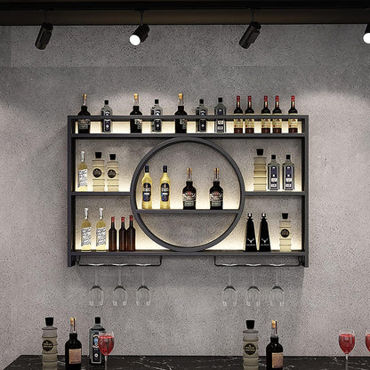 Modern Metal Wall Mounted Wine Rack, Bar Unit Floating Shelves, Wall Mounted Wine Racks, Glass Rack Iron Display Stand Wine Holder with Shelves (100x15x80cm/39x6x31in) - QUORE