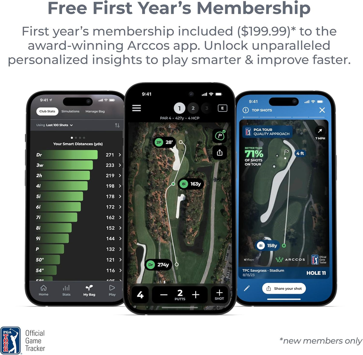 Arccos Slimme sensoren: automatisch golfspelvolgsysteem, AI-aangedreven GPS-afstandsmeter en slimme clubafstanden (Gen 4, rook)