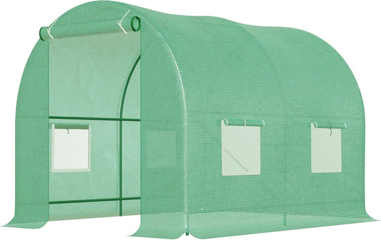 Outsunny film greenhouse tomato greenhouse grow greenhouse foil tunnel cold greenhouse with window green 245 x 200 x 198 cm - QUORE
