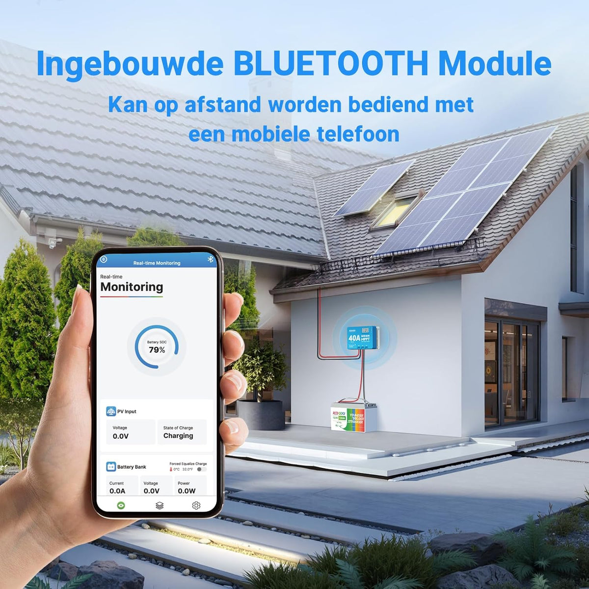 Redodo 40 Amp MPPT 12V/24V DC Input Solar Laadregelaar met ingebouwde Bluetooth-module, parameter verstelbare LCD-scherm LED-indicatoren