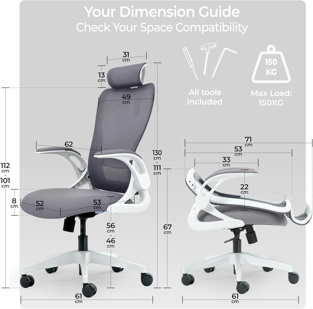 Opvouwbare Bureaustoel – Klapstoel – Computerstoel – Gamestoel – Werkstoel – Ergonomisch Ontwerp – Ademende Meshrugleuning – Verstelbare Zithoogte – Ruimtebesparend