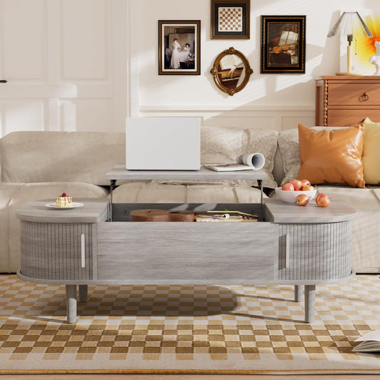 Salontafel met Opklapbaar Blad - Houten Moderne Midden Tafel met Unieke Structuur & Verborgen Opbergruimte, voor Woonkamer, Wlaapkamer, Kleine Ruimte, Thuiskantoor
