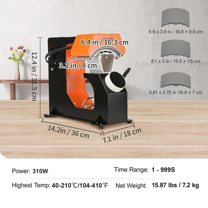 VEVOR 3-in-1 petpers, warmtepers, 16,3 x 8 cm, transferpers met 3 padmaten 16,8 x 7 cm, 16,8 x 9,8 cm, 15,5 x 7,6 cm, tijd- en temperatuurregelaar