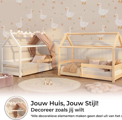smartwood Solid Wood House Bed 90x200 - Children's Bed in Natural with Fall Protection & Slatted Base up to 230 kg - Scandinavian Design - for Boys & Girls - Easy Assembly - MILO - QUORE