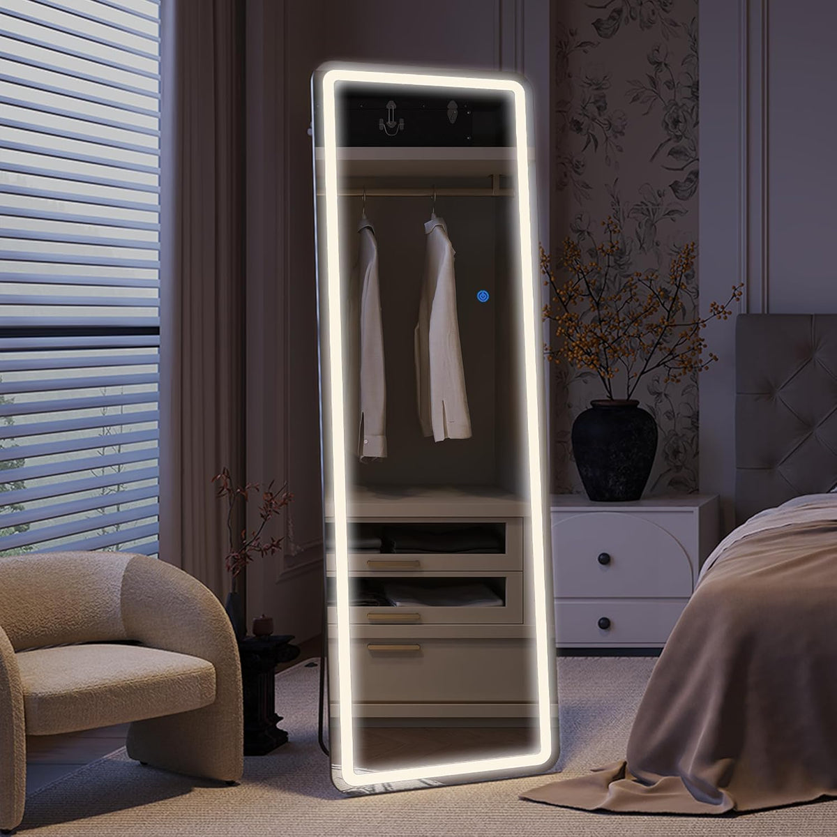 Staande Spiegel LED – Lange Spiegel – Grote Wandspiegel – Volledige Lengte Passpiegel – Vloerspiegel Vrijstaand – 160 x 50 cm – Dimbare 3-kleur LED Verlichting – Robuust Aluminium Frame