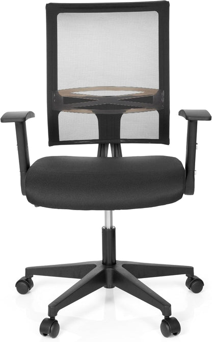 hjh OFFICE 653730 Home Office bureaustoel R8 stof/net zwart draaistoel, inklapbare armleuning & lendensteun in hoogte verstelbaar