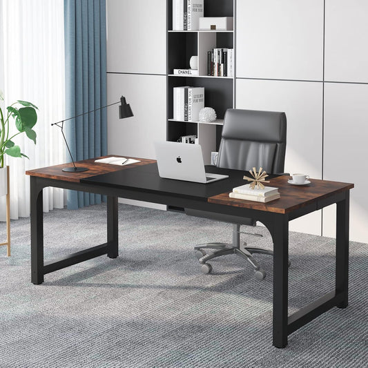 Tribesigns Computer Desk 180x80CM Large Industrial Desk for Home Office, PC and Laptop Workstation with Spacious Worktop and Leg Space, Sturdy Metal Frame (Rustic Brown)