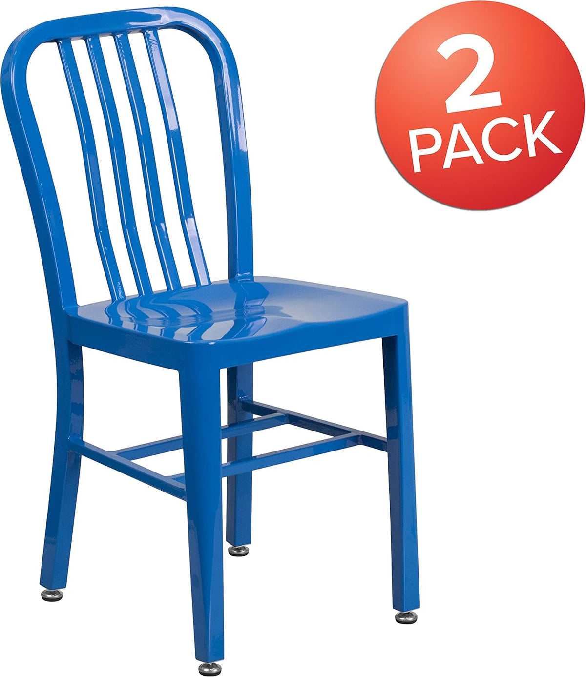 Flash Furniture Commerciële stoel voor binnen en buiten, van metaal, 2 stuks, blauw