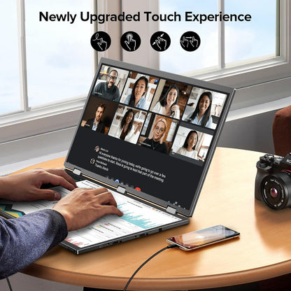 UPERFECT Delta 18.5" 100Hz Touch Screen Dual Portable Monitor for Laptop Screen Extender Stacked Triple Folding Monitor with Stand & VESA for Laptop PC Phone Game Console (No Driver Needed) - QUORE