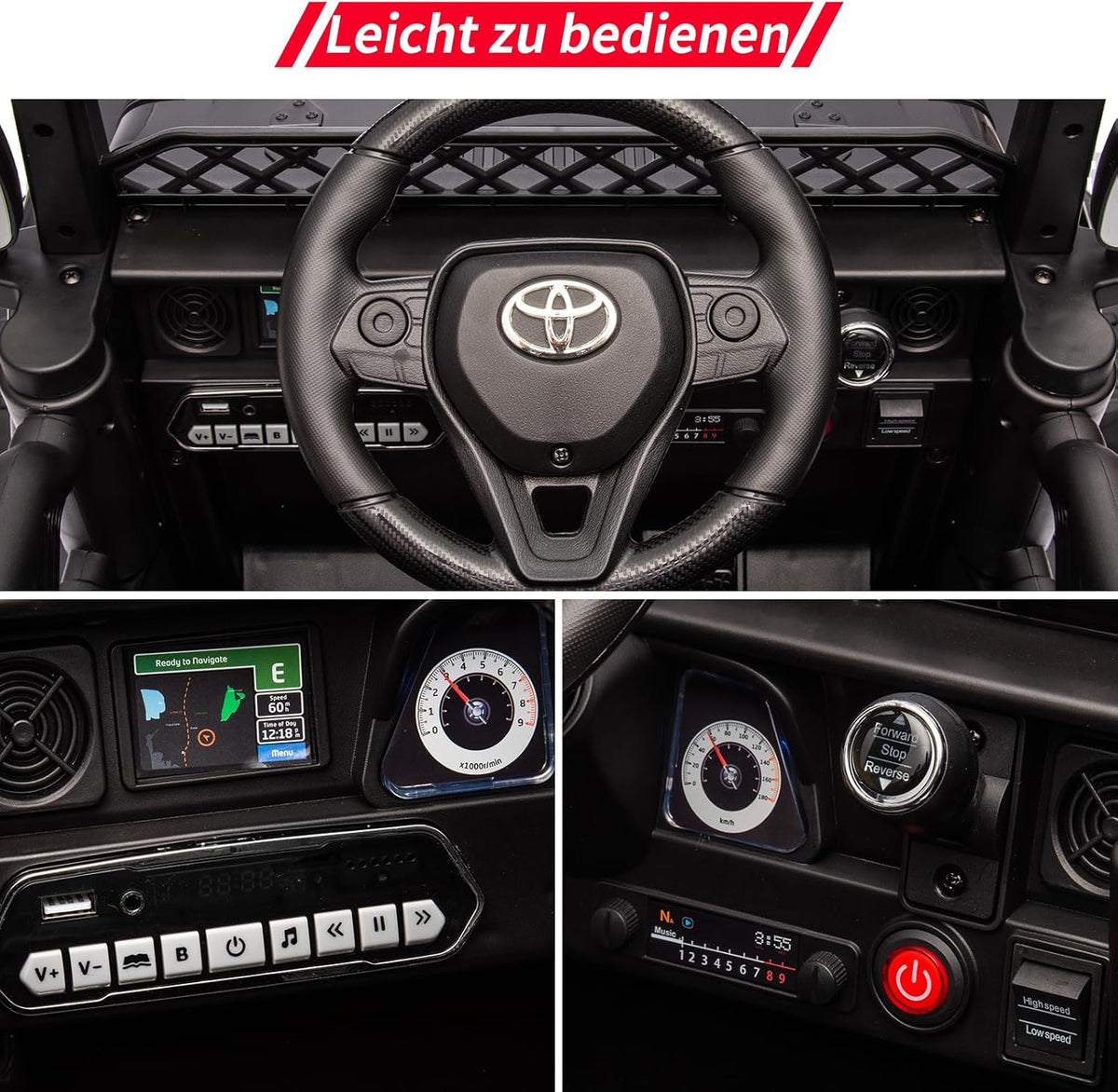 12 V Glijauto voor kinderen, gelicentieerde Toyota-glijauto, op batterijen, elektrische kinderauto met afstandsbediening, muziek, ledverlichting, veersysteem, dubbele deuren, veiligheidsgordel (zwart)