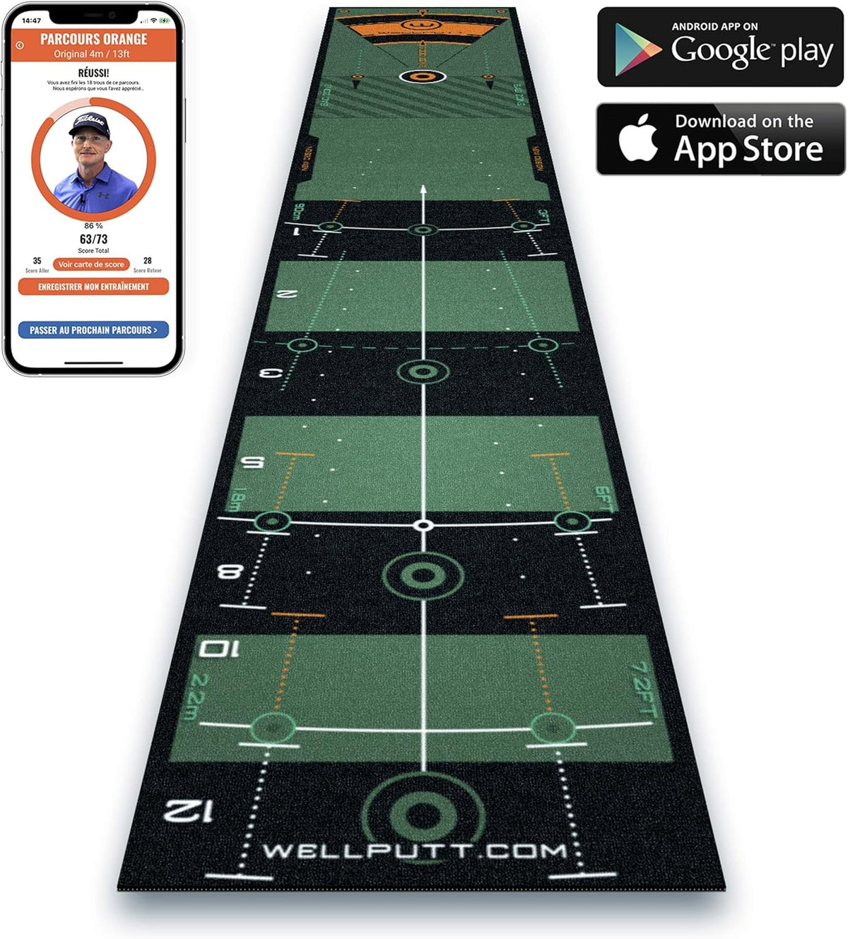 WELLPUTT - Golf Puttingmat - 3m Groene