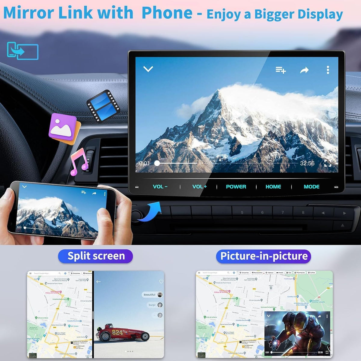 Android 13 Single Din Autoradio – Auto Stereo – Multimedia Speler – Navigatiesysteem – Touchscreen Radio – 10,1 Inch HD Scherm – Draadloze Apple CarPlay & Achteruitrijcamera