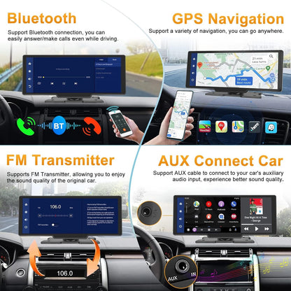 Podofo Draadloze Apple Carplay Android Auto Draagbare Autoradio,9.3 Inch 1080P IPS Touchscreen Carplay Display Autoradio Ontvanger met Bluetooth,FM-Zender,Stembediening,AUX,TF